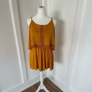 Topshop Womens Mustard Yellow Crochet Spaghetti Strap Romper Size 8